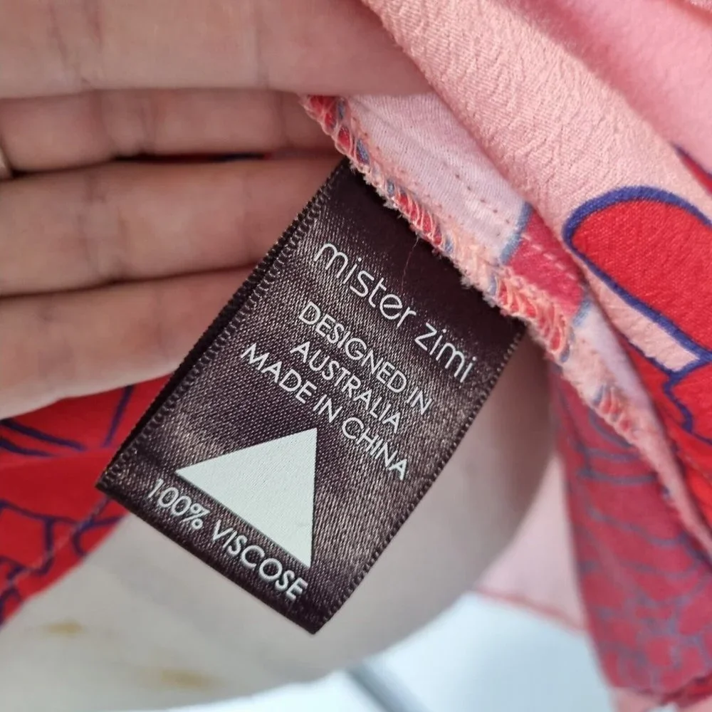 Mister Zimi Lotus Billie Red & Pink Floral Print Long Sleeve Blouse Size 10 - Picture 7 of 8